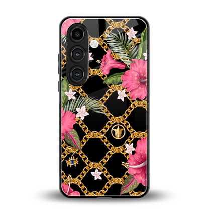 Gilded Petals back phone cover | glass case for samsung galaxy s24 plus