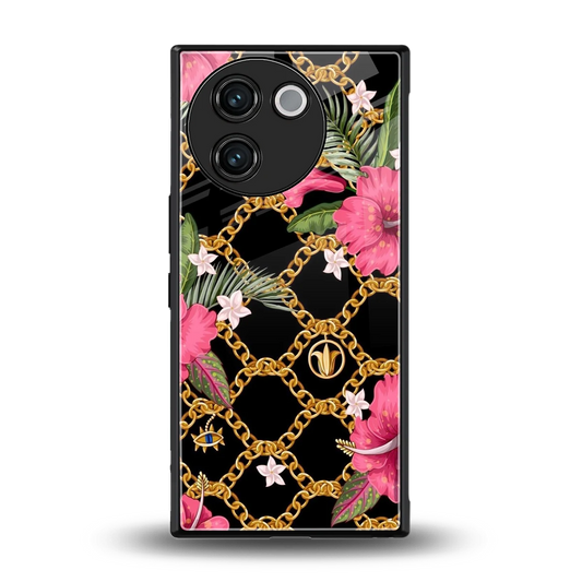Gilded Petals back phone cover | glass case for vivo v30e