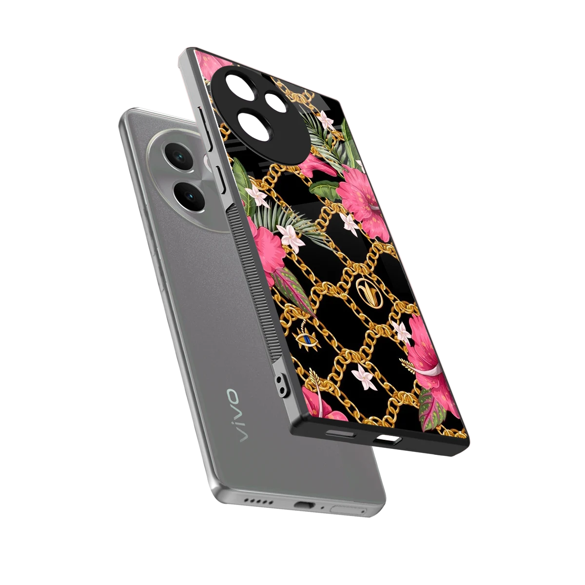 Gilded Petals sleek vivo v30e cover with tempered glass back and TPU edges