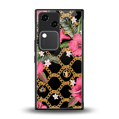 Gilded Petals back phone cover | glass case for vivo v30