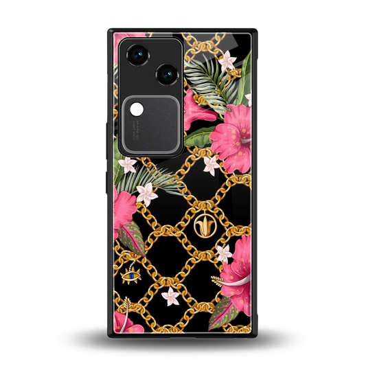 Gilded Petals back phone cover | glass case for vivo v30