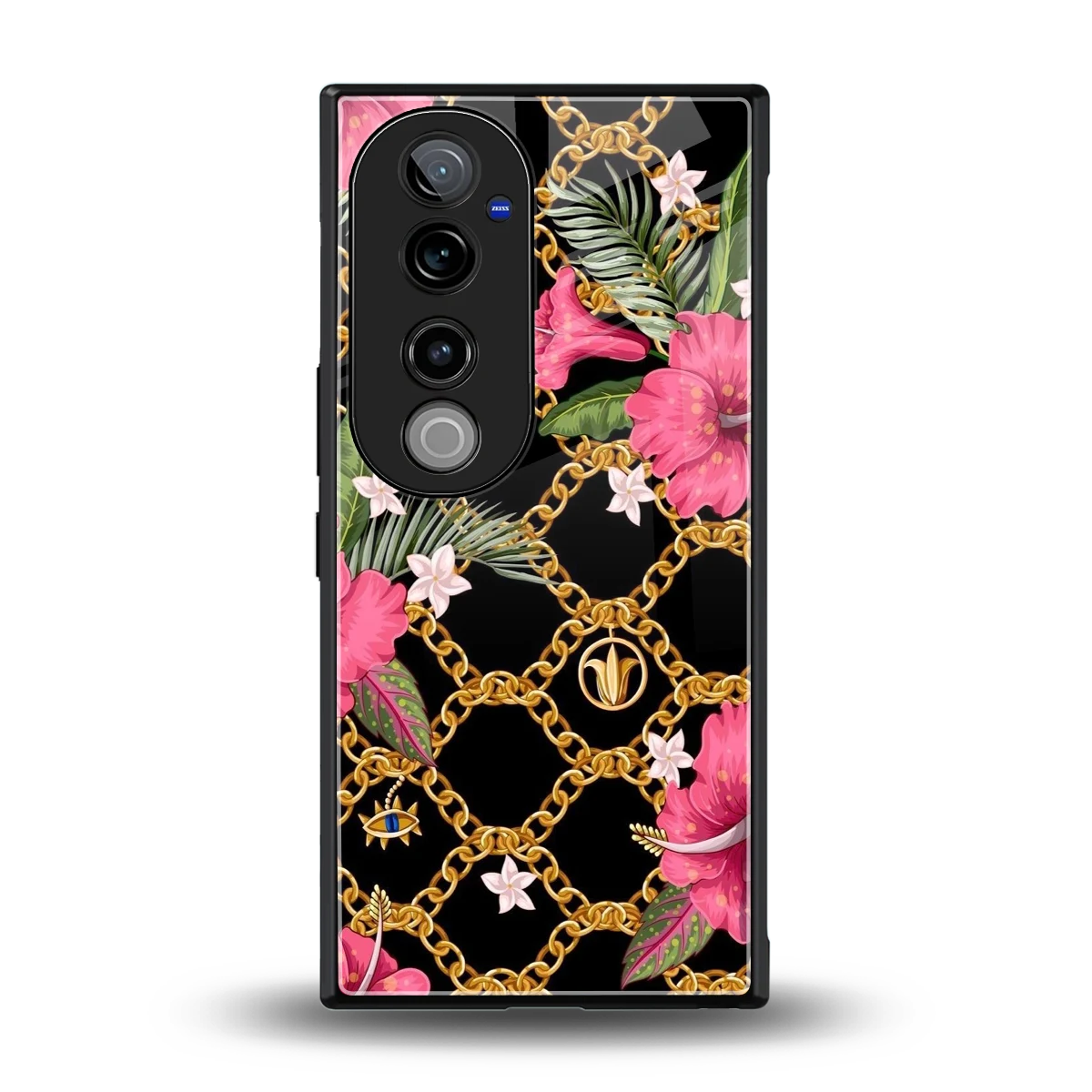Gilded Petals back phone cover | glass case for vivo v40 pro