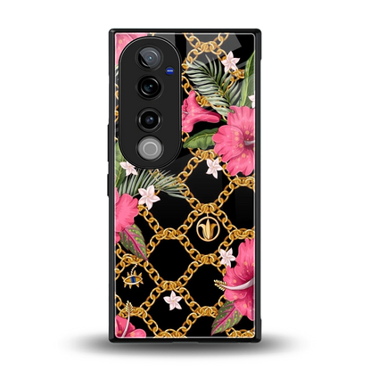 Gilded Petals back phone cover | glass case for vivo v40 pro