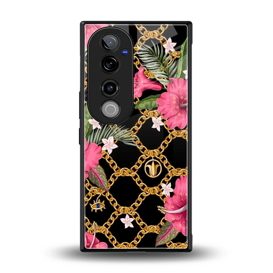 Gilded Petals back phone cover | glass case for vivo v40 pro