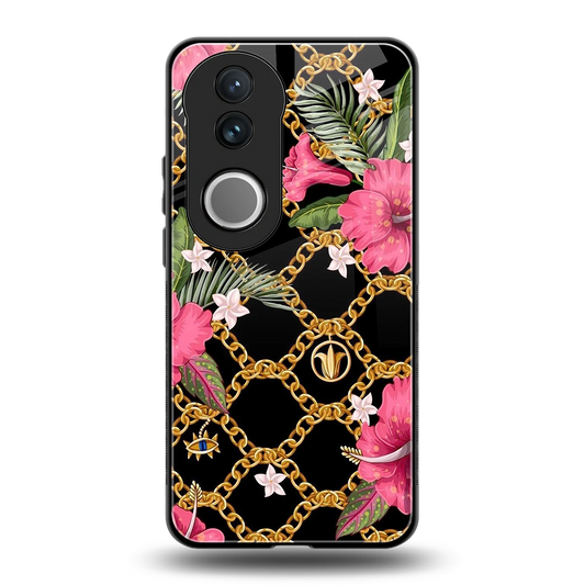 Gilded Petals back phone cover | glass case for vivo v50