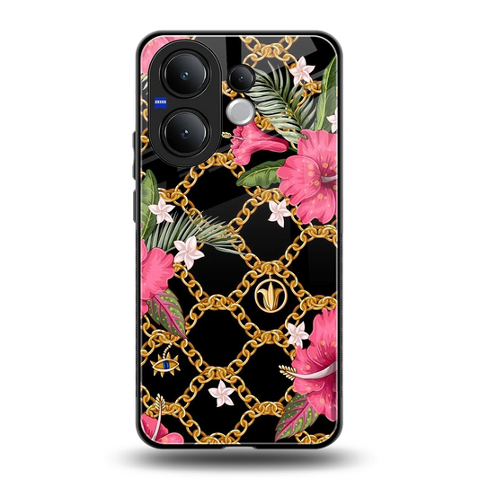 Gilded Petals back phone cover | glass case for vivo v60