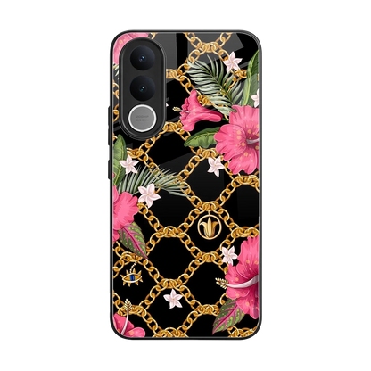 Gilded Petals back phone cover | glass case for vivo v70 fe