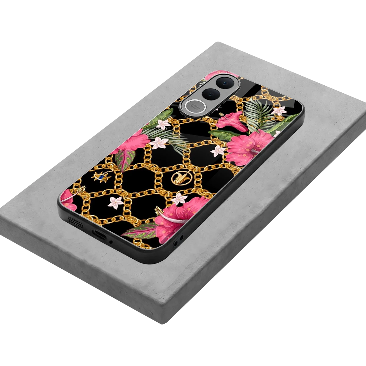 Gilded Petals stylish phone case for vivo v70 fe | glossy glass and slim fit