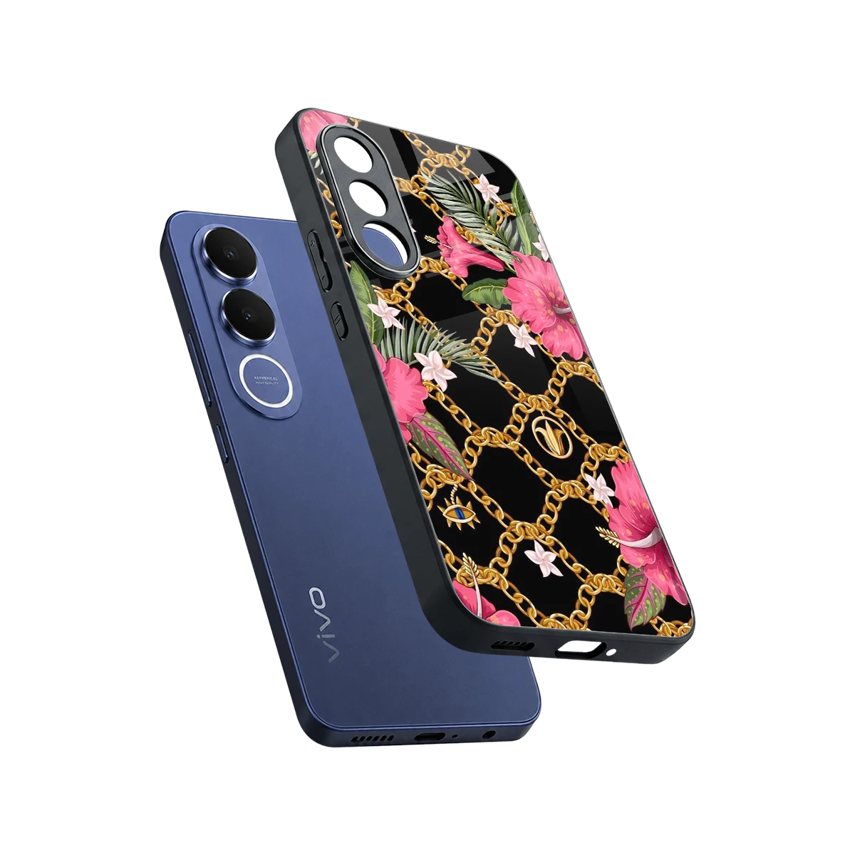 Gilded Petals sleek vivo v70 fe cover with tempered glass back and TPU edges