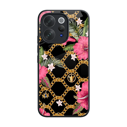 Gilded Petals back phone cover | glass case for vivo v70 elite