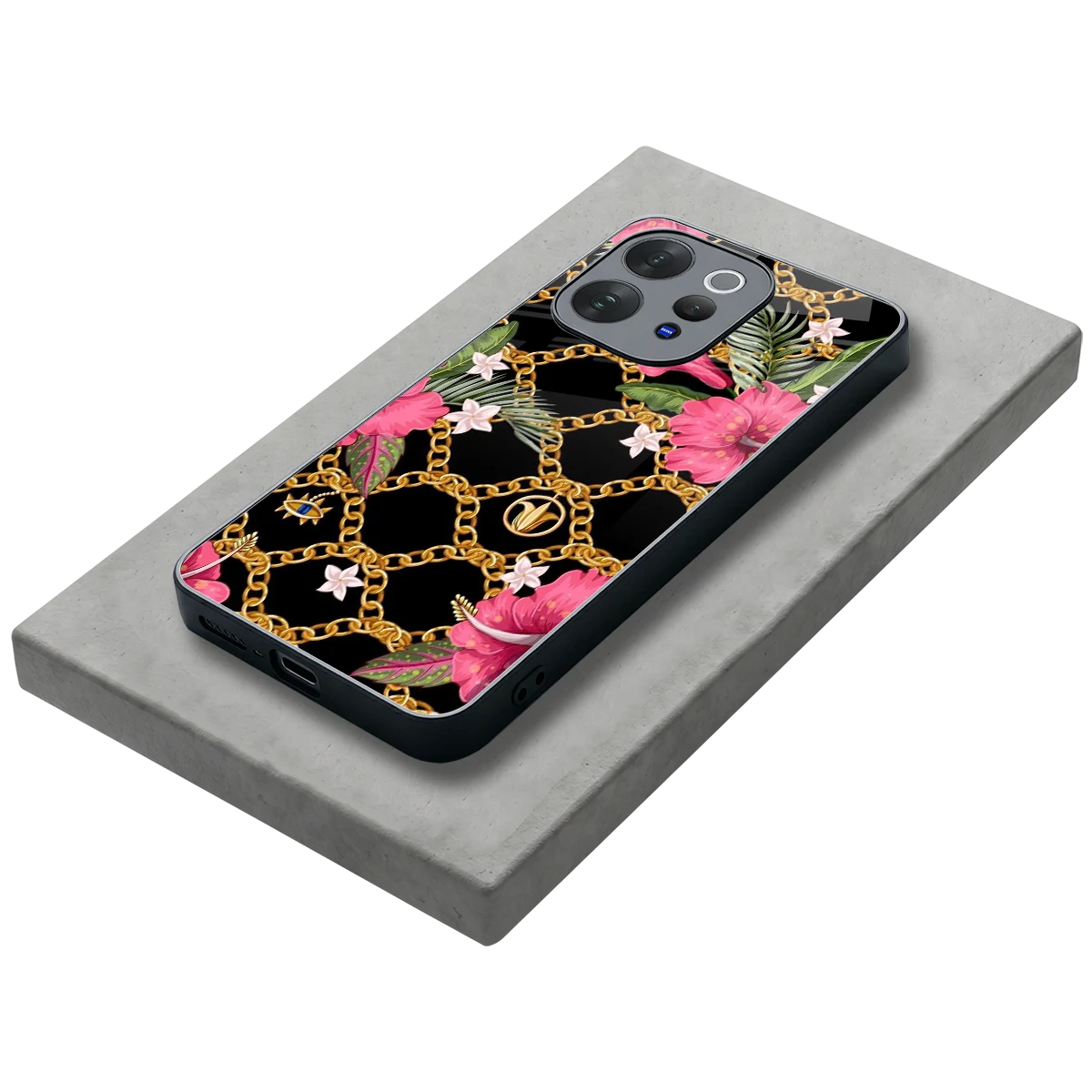 Gilded Petals stylish phone case for vivo v70 elite | glossy glass and slim fit