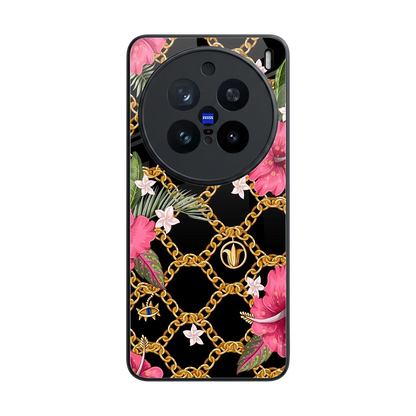 Gilded Petals back phone cover | glass case for vivo x200 pro