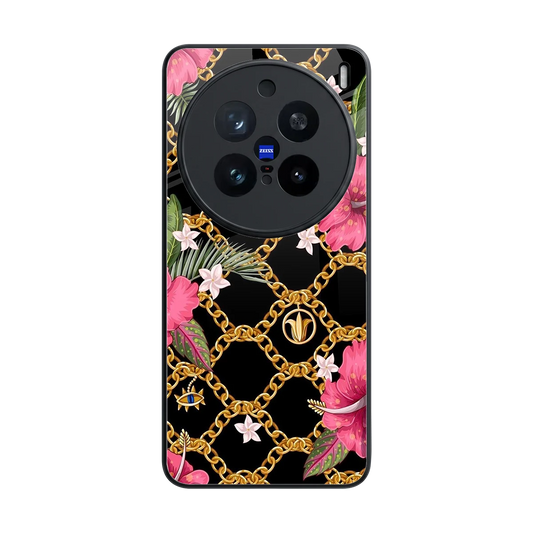 Gilded Petals back phone cover | glass case for vivo x200 pro