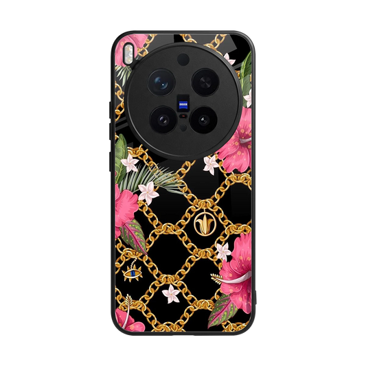 Gilded Petals back phone cover | glass case for vivo x300 pro