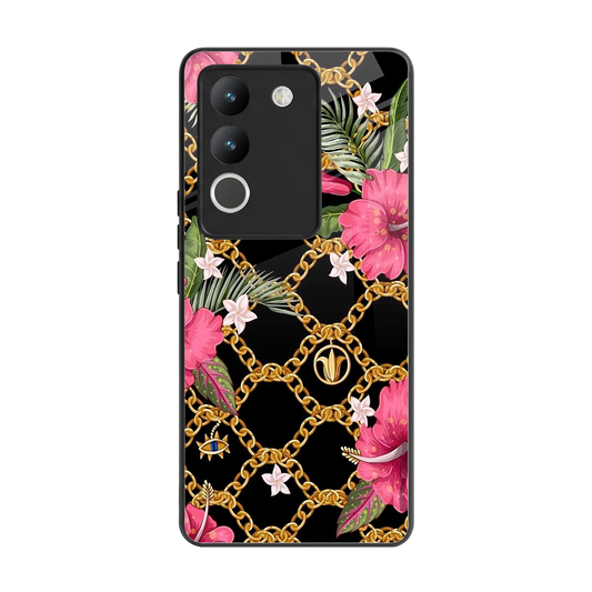 Gilded Petals back phone cover | glass case for vivo y200 5g