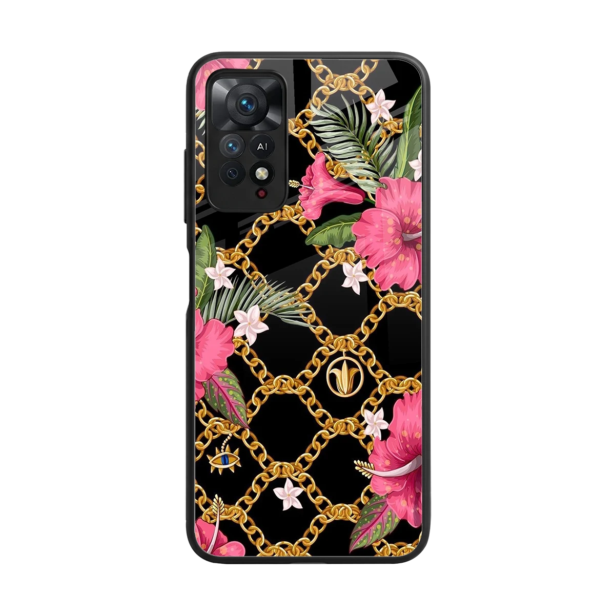 Gilded Petals back phone cover | glass case for redmi note 11 pro