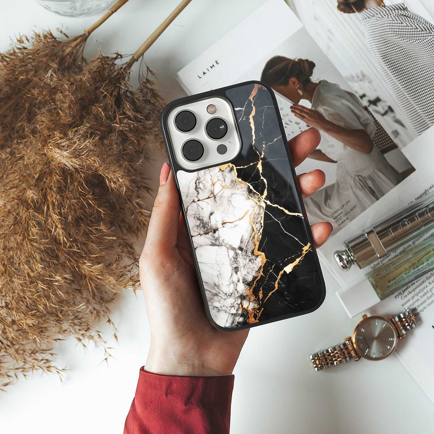 Gilded Marble Phone Case for Iphone 16 | Glass Case