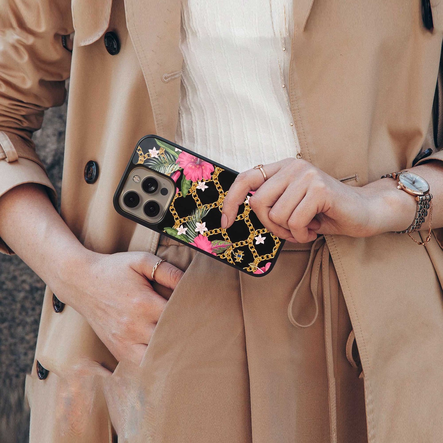 Gilded Petals Phone Case for Iphone 16 | Glass Case