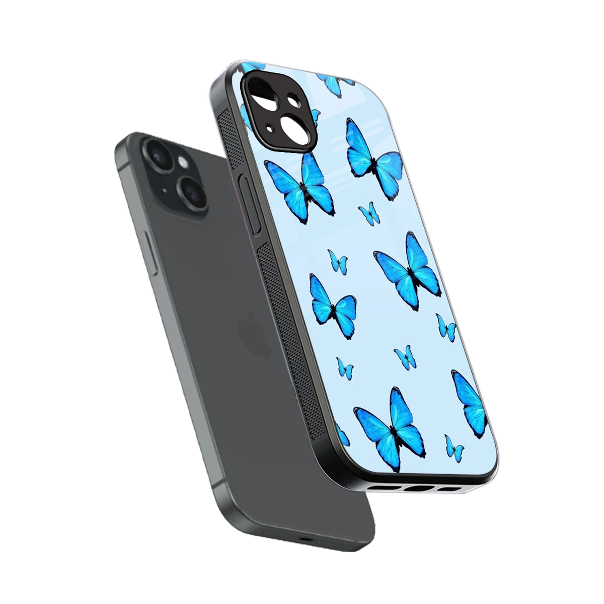 Gimme Butterflies Aesthetic sleek iphone 14 plus cover with tempered glass back and TPU edges