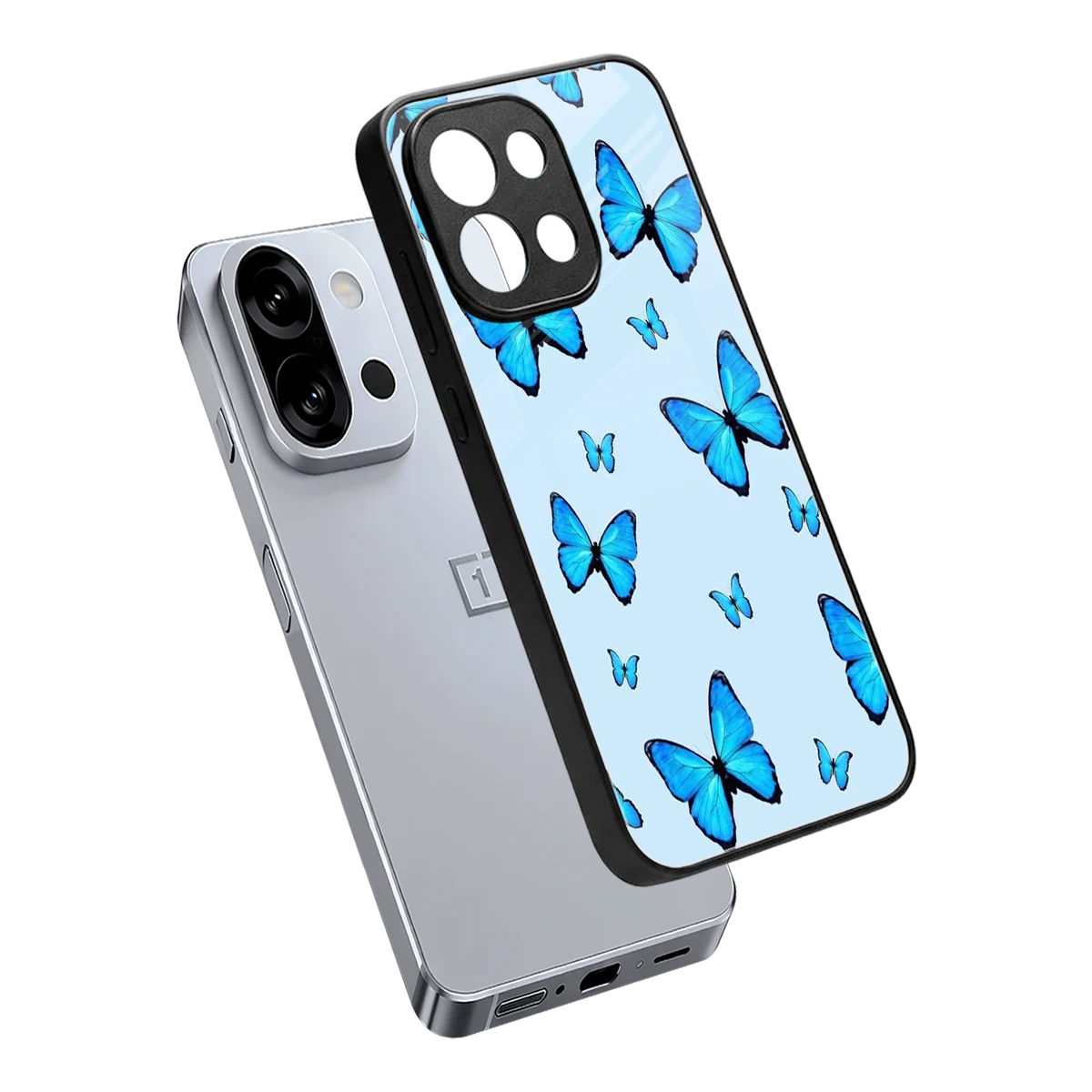 Gimme Butterflies Aesthetic sleek oneplus 13s cover with tempered glass back and TPU edges