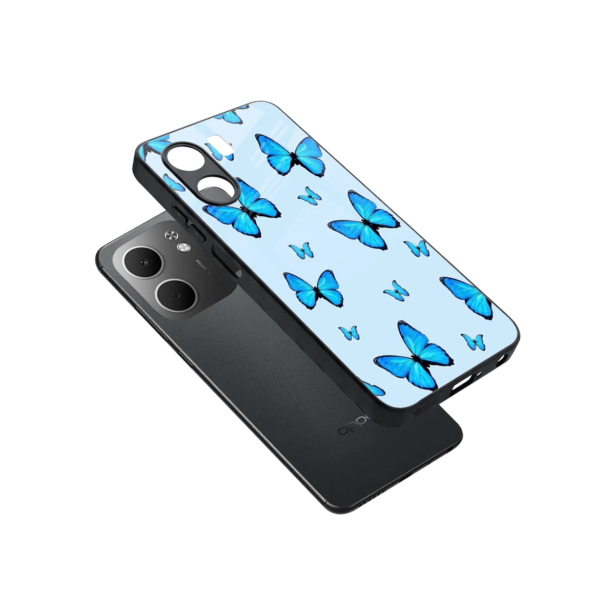 Gimme Butterflies Aesthetic sleek oppo a5x 5g cover with tempered glass back and TPU edges