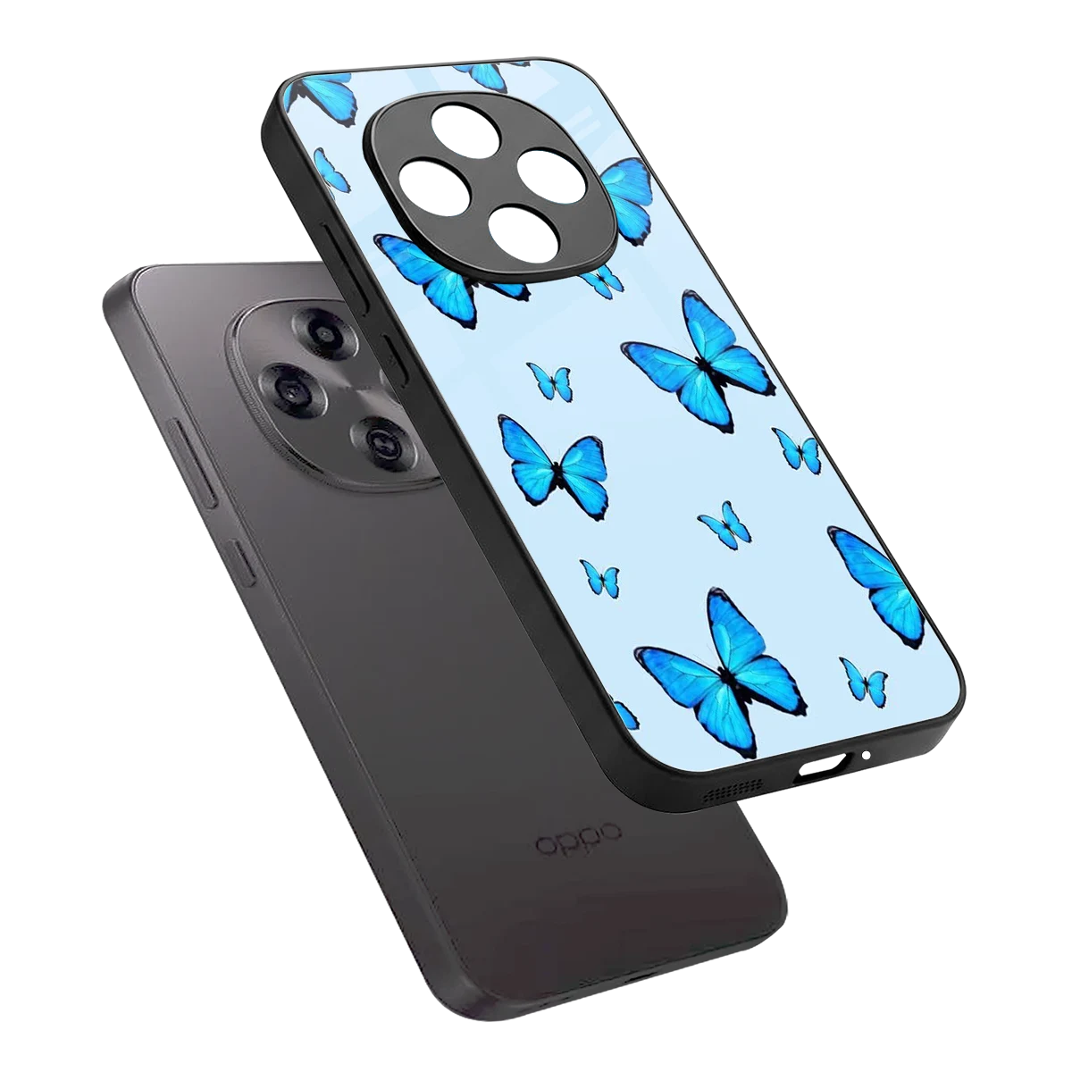 Gimme Butterflies Aesthetic sleek oppo f31 pro 5g cover with tempered glass back and TPU edges