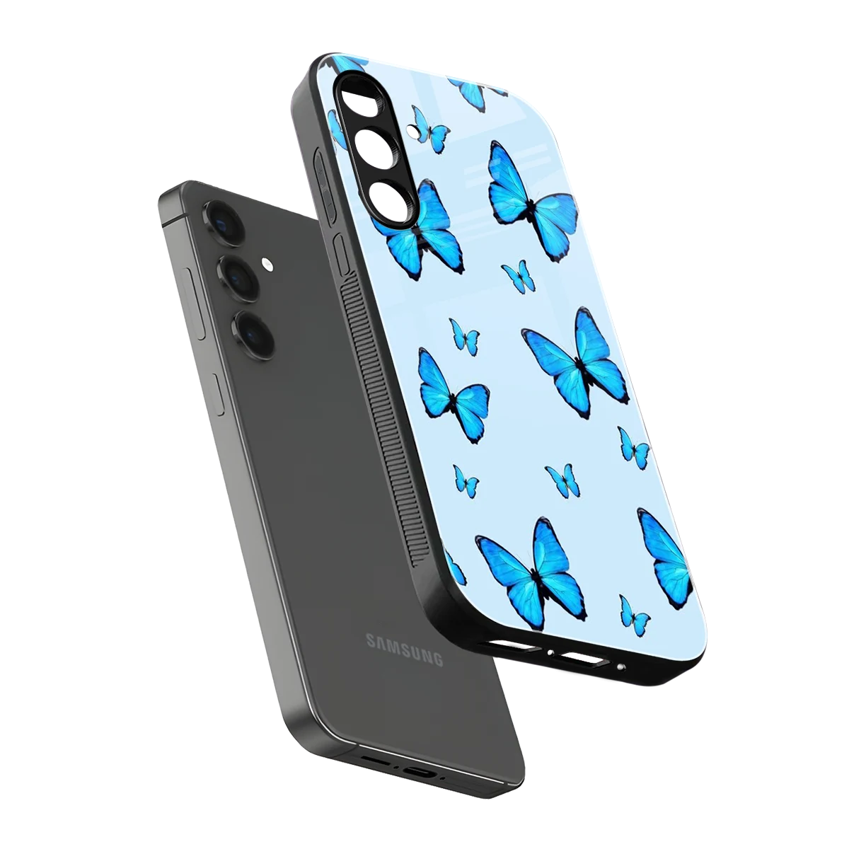 Gimme Butterflies Aesthetic sleek samsung galaxy m35 5g cover with tempered glass back and TPU edges