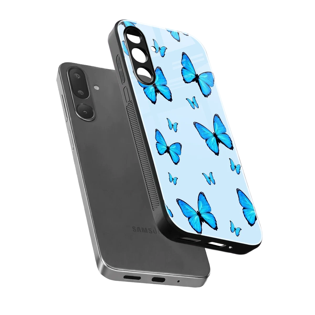 Gimme Butterflies Aesthetic sleek samsung galaxy m56 5g cover with tempered glass back and TPU edges