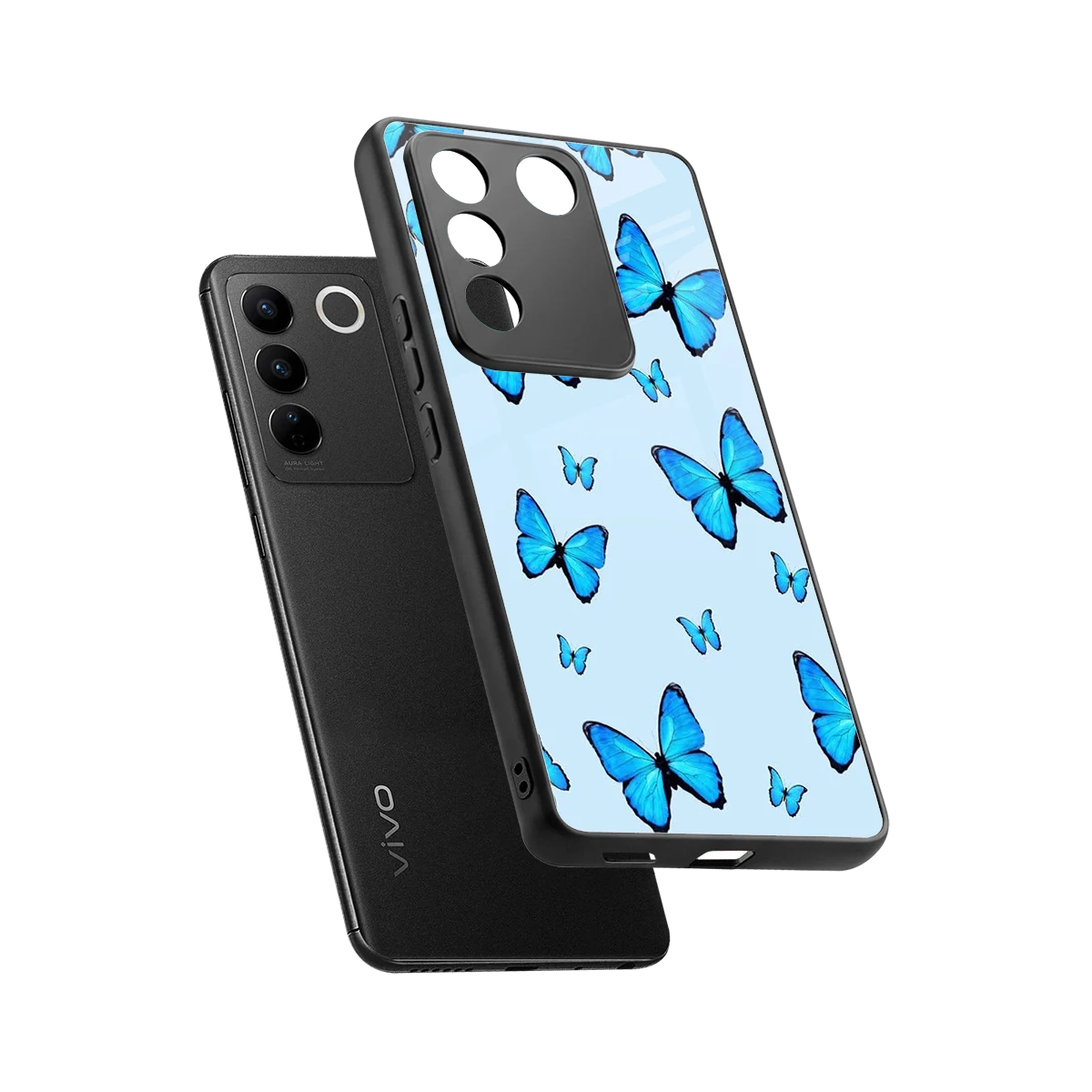 Gimme Butterflies Aesthetic sleek vivo v27 5g cover with tempered glass back and TPU edges