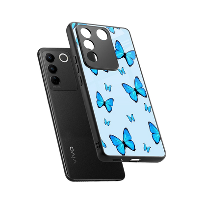 Gimme Butterflies Aesthetic sleek vivo v27 5g cover with tempered glass back and TPU edges