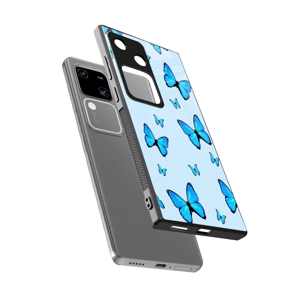 Gimme Butterflies Aesthetic sleek vivo v30 cover with tempered glass back and TPU edges