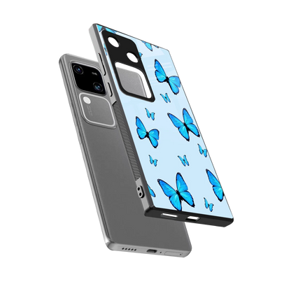 Gimme Butterflies Aesthetic sleek vivo v30 cover with tempered glass back and TPU edges