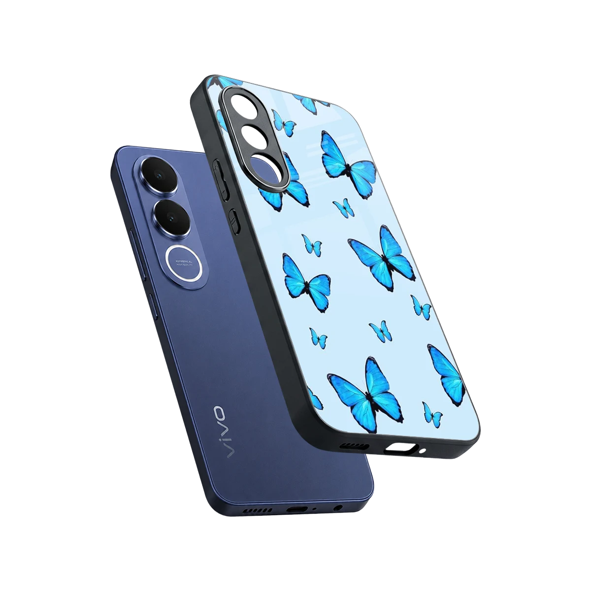 Gimme Butterflies Aesthetic sleek vivo v70 fe cover with tempered glass back and TPU edges