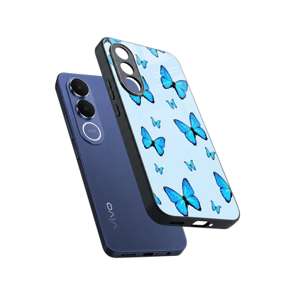 Gimme Butterflies Aesthetic sleek vivo v70 fe cover with tempered glass back and TPU edges