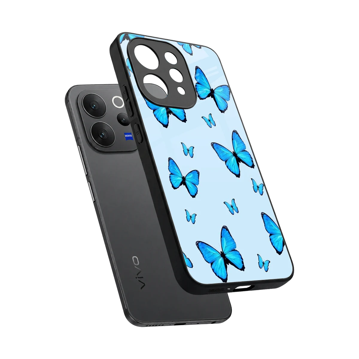 Gimme Butterflies Aesthetic sleek vivo v70 elite cover with tempered glass back and TPU edges