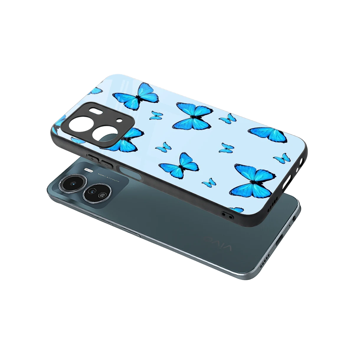Gimme Butterflies Aesthetic sleek vivo y16 cover with tempered glass back and TPU edges