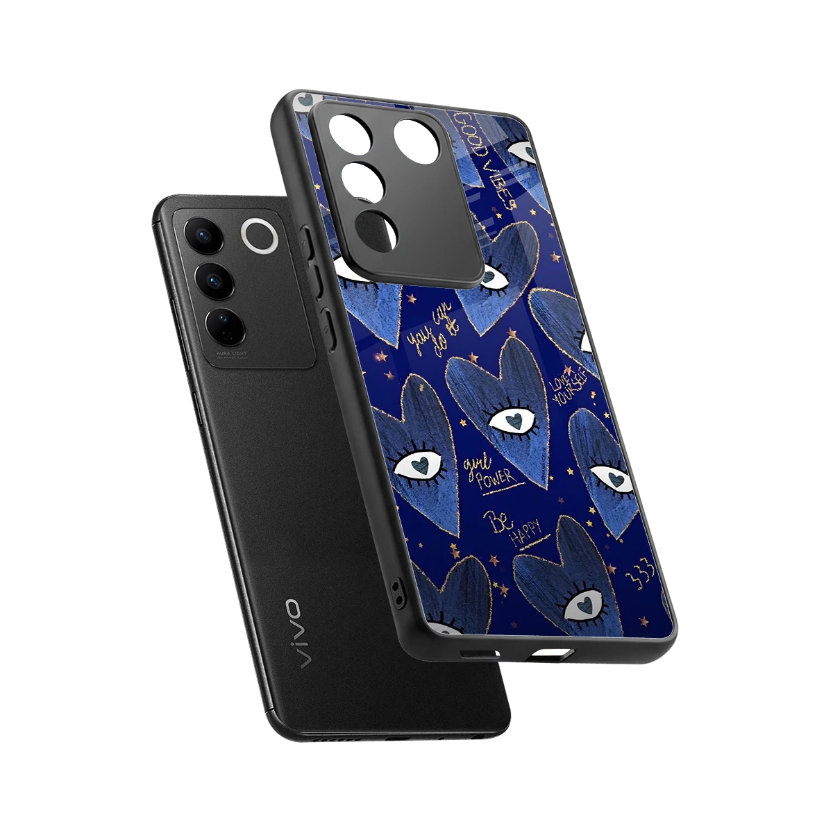 Girl Vision sleek vivo v27 5g cover with tempered glass back and TPU edges