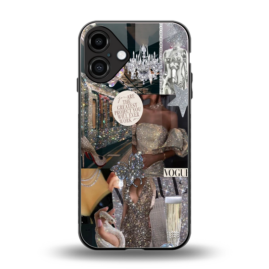 Glam Chic back phone cover | glass case for iphone 16 plus