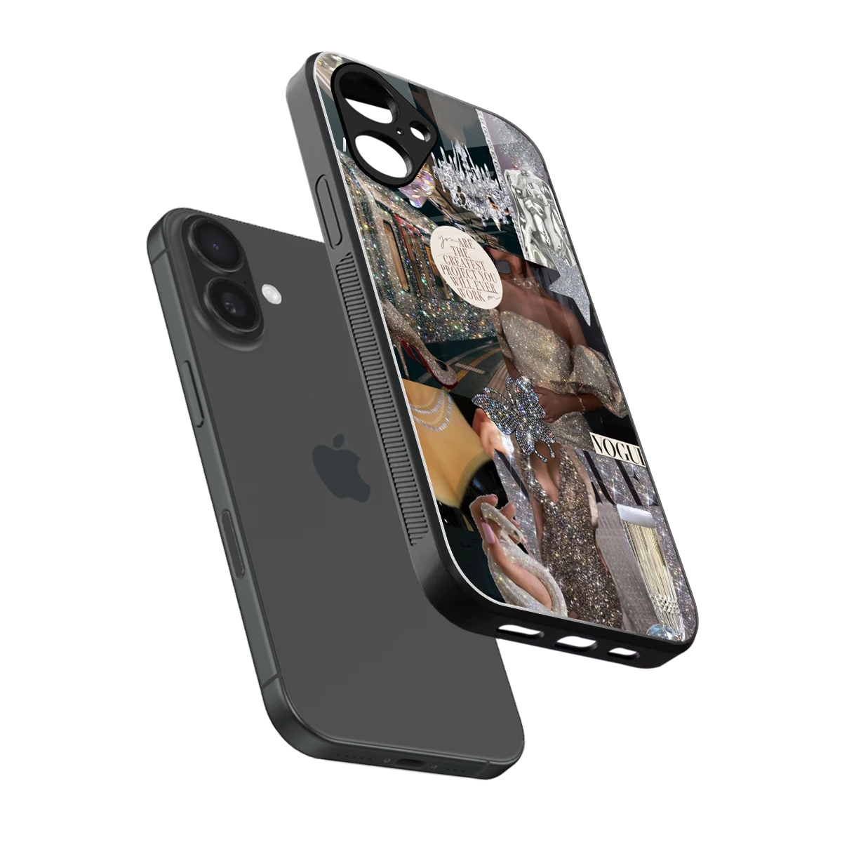 Glam Chic sleek iPhone 16 cover with tempered glass back and TPU edges