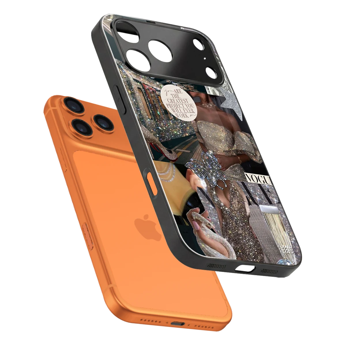 Glam Chic sleek iphone 17 pro cover with tempered glass back and TPU edges