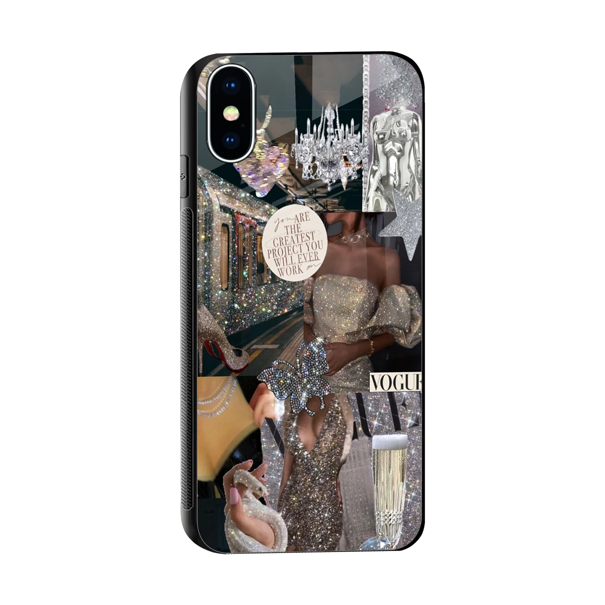 Glam Chic sleek iphone xs cover with tempered glass back and TPU edges