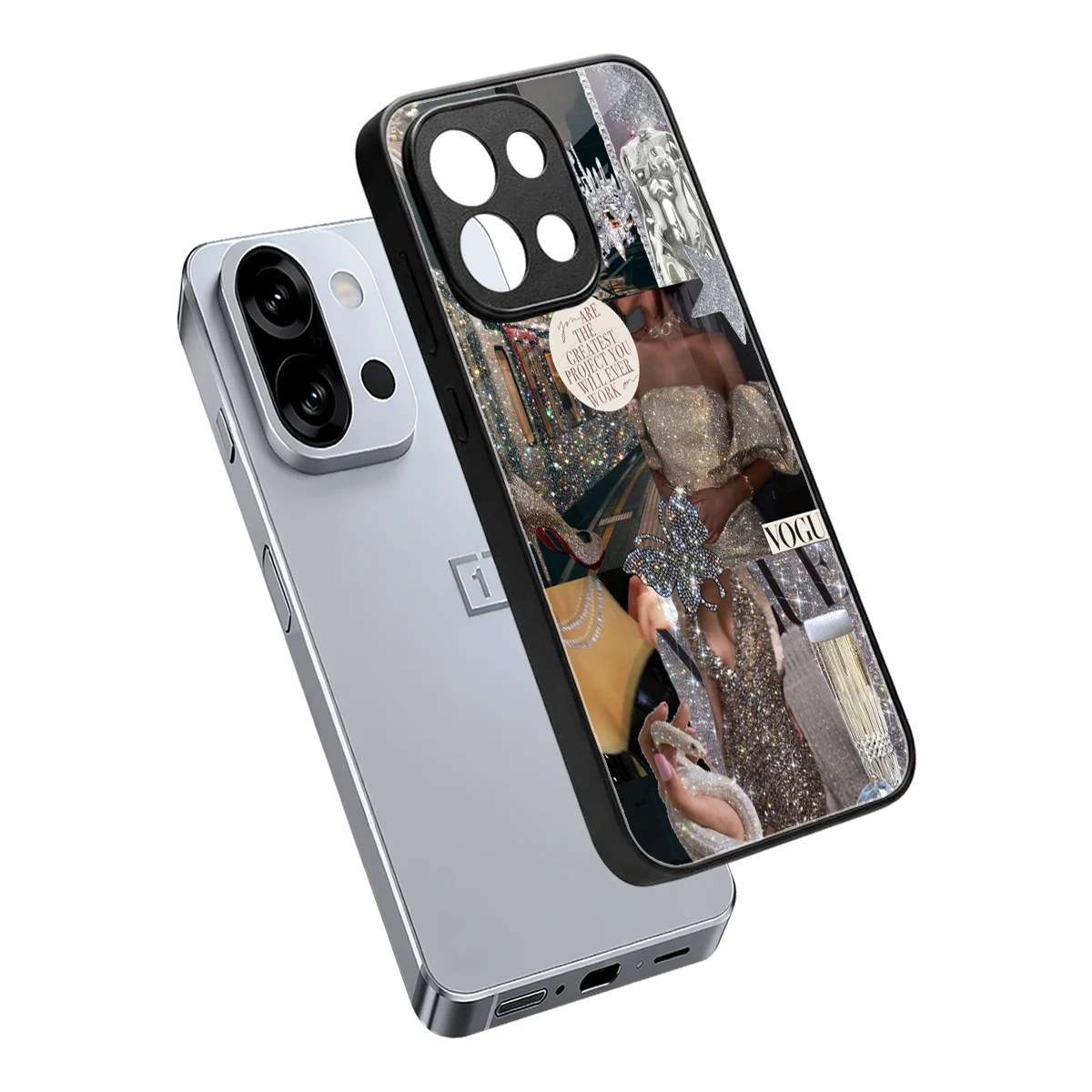 Glam Chic sleek oneplus 13s cover with tempered glass back and TPU edges