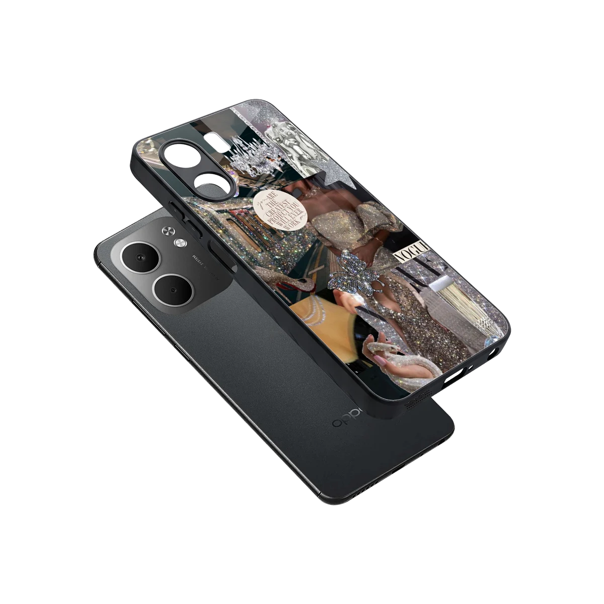 Glam Chic sleek oppo a5x 5g cover with tempered glass back and TPU edges