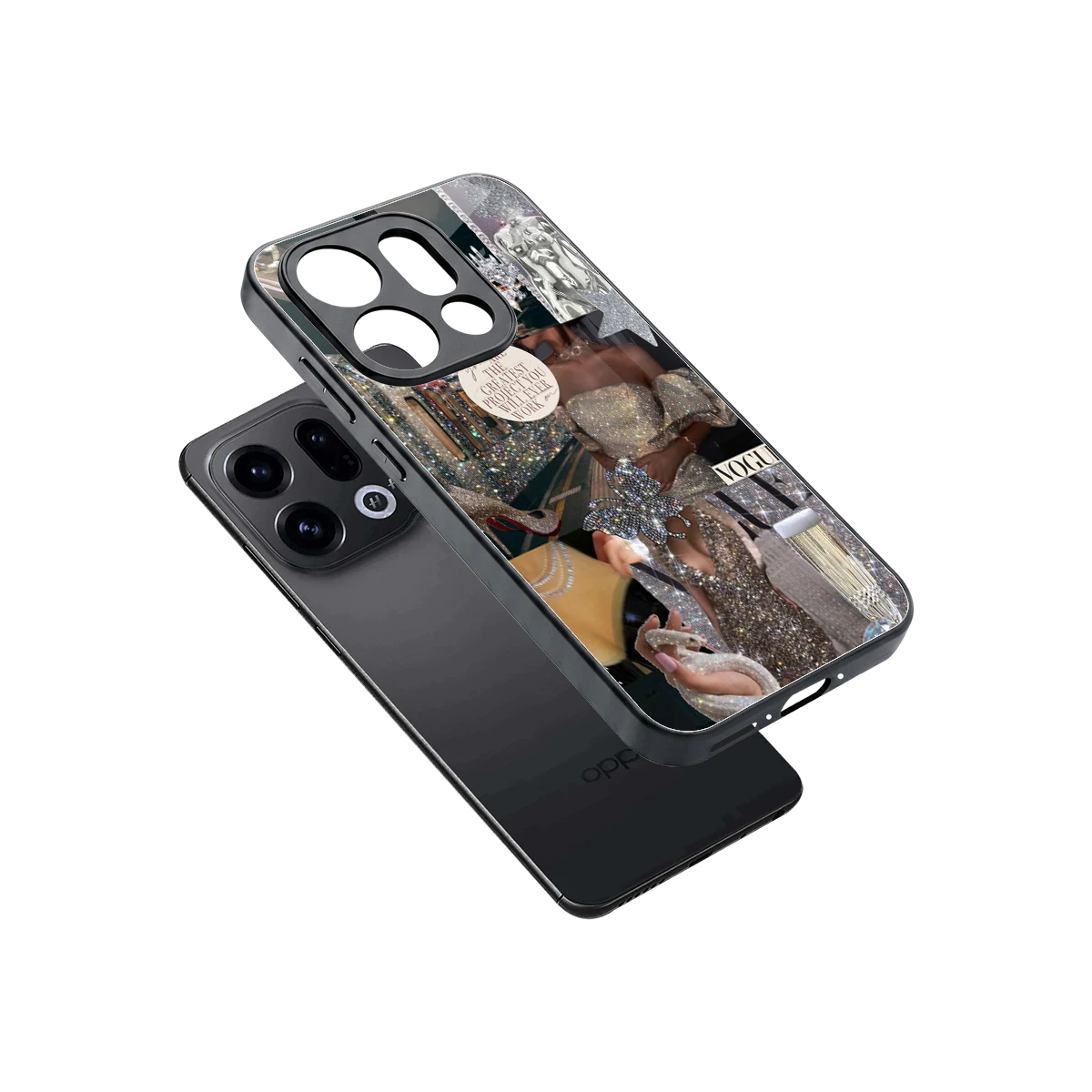 Glam Chic sleek oppo find x9 cover with tempered glass back and TPU edges