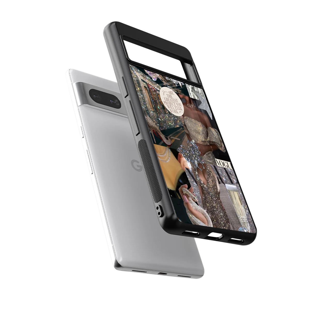 Glam Chic sleek google pixel 7a cover with tempered glass back and TPU edges