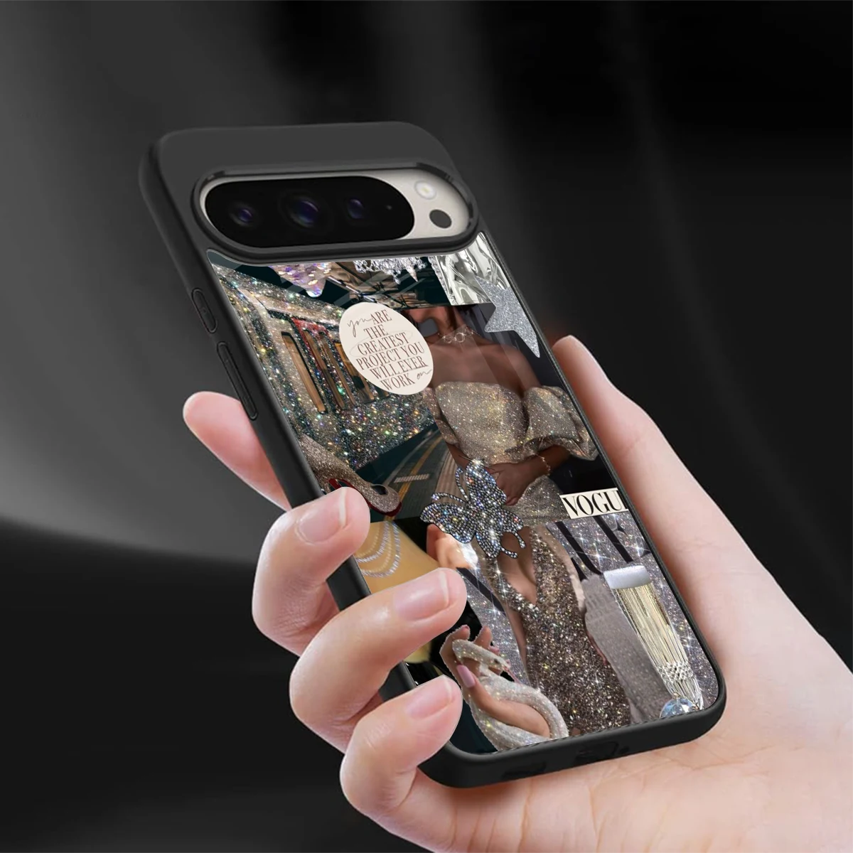 Glam Chic sleek google pixel 9 pro xl cover with tempered glass back and TPU edges