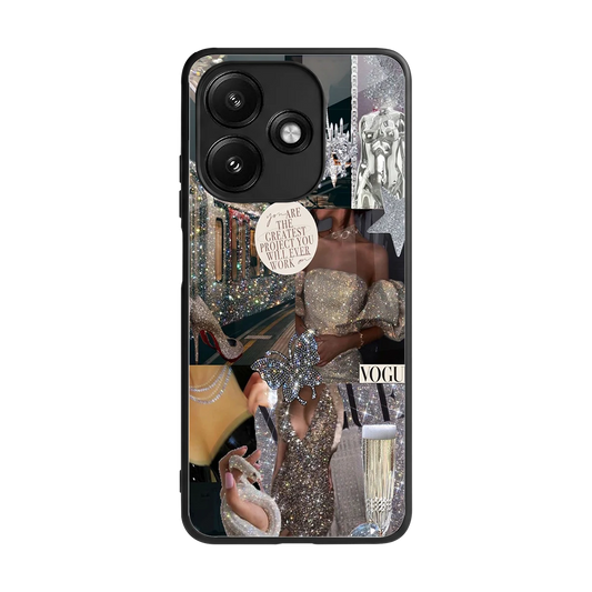 Glam Chic back phone cover | glass case for redmi 12 5g