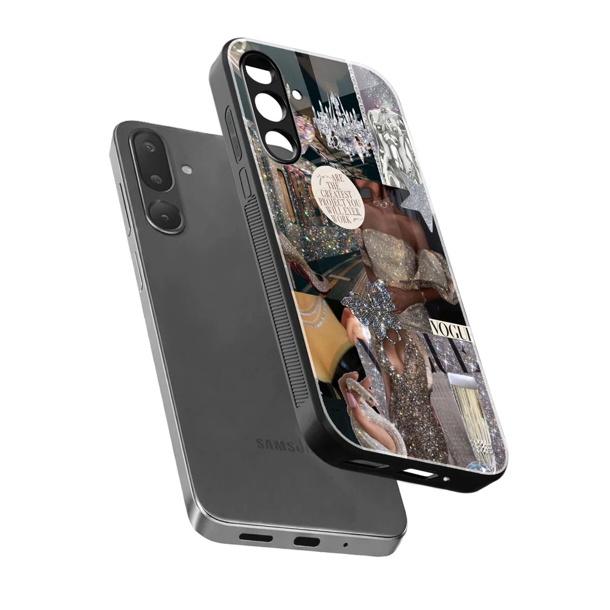 Glam Chic sleek samsung galaxy m36 5g cover with tempered glass back and TPU edges