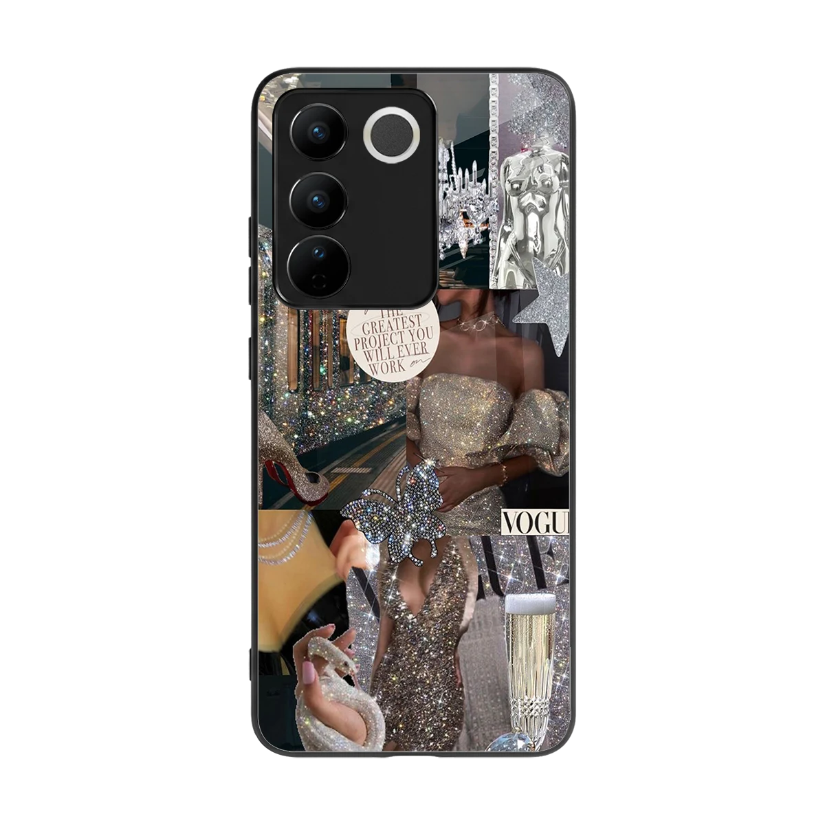 Glam Chic back phone cover | glass case for vivo v27 5g