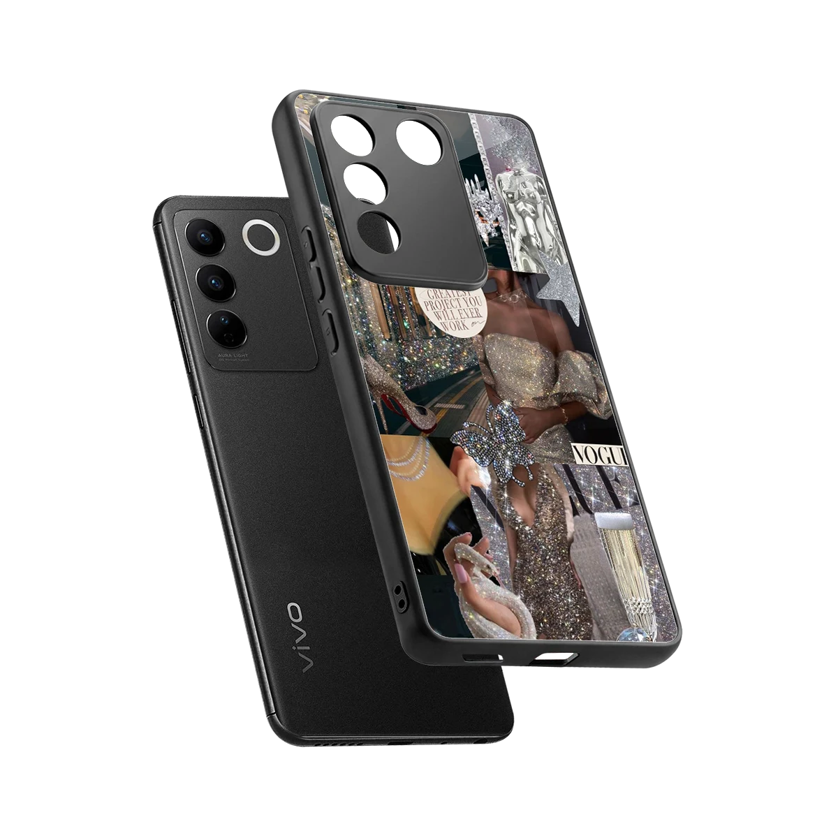 Glam Chic sleek vivo v27 5g cover with tempered glass back and TPU edges